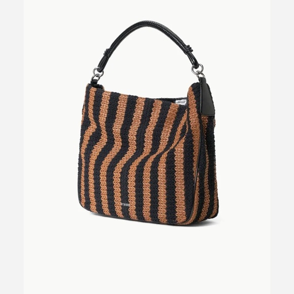 STAUD Perry bag - woven raffia hobo/tote in black&tan seashore stripe - NEW! - Picture 12 of 14